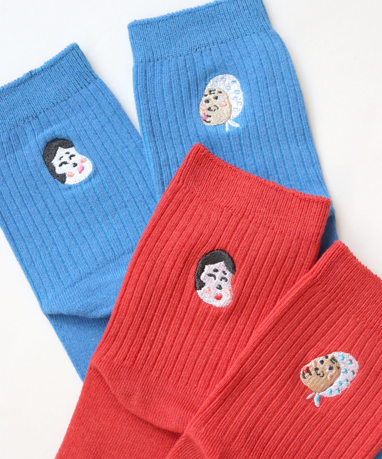 おかめ&ひょっとこ 2足組】おかめ＆ひょっとこ 刺繍ショートソックス – きびす堂