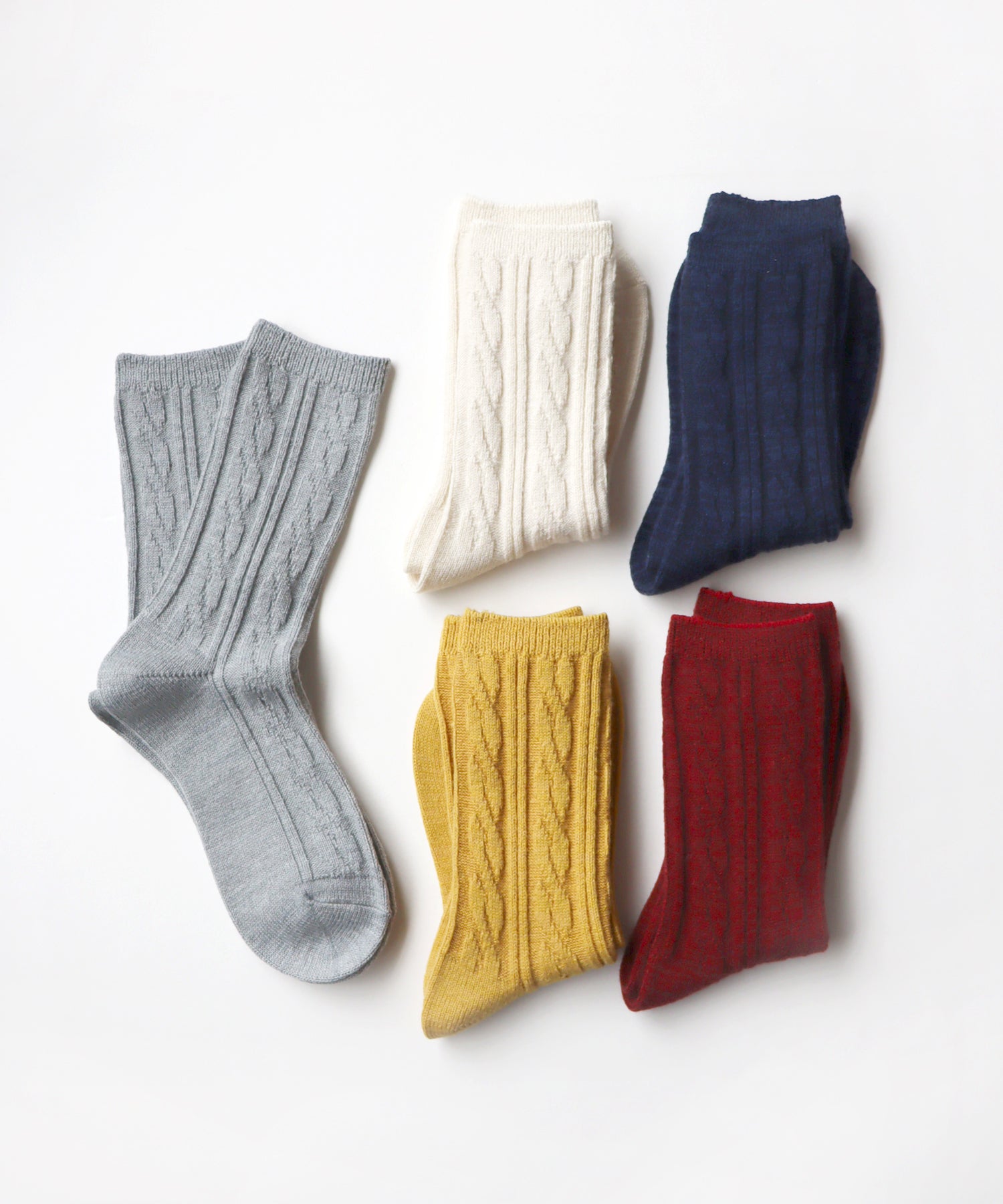 【1P】ウール混 ローゲージ ケーブル編み クルーソックス