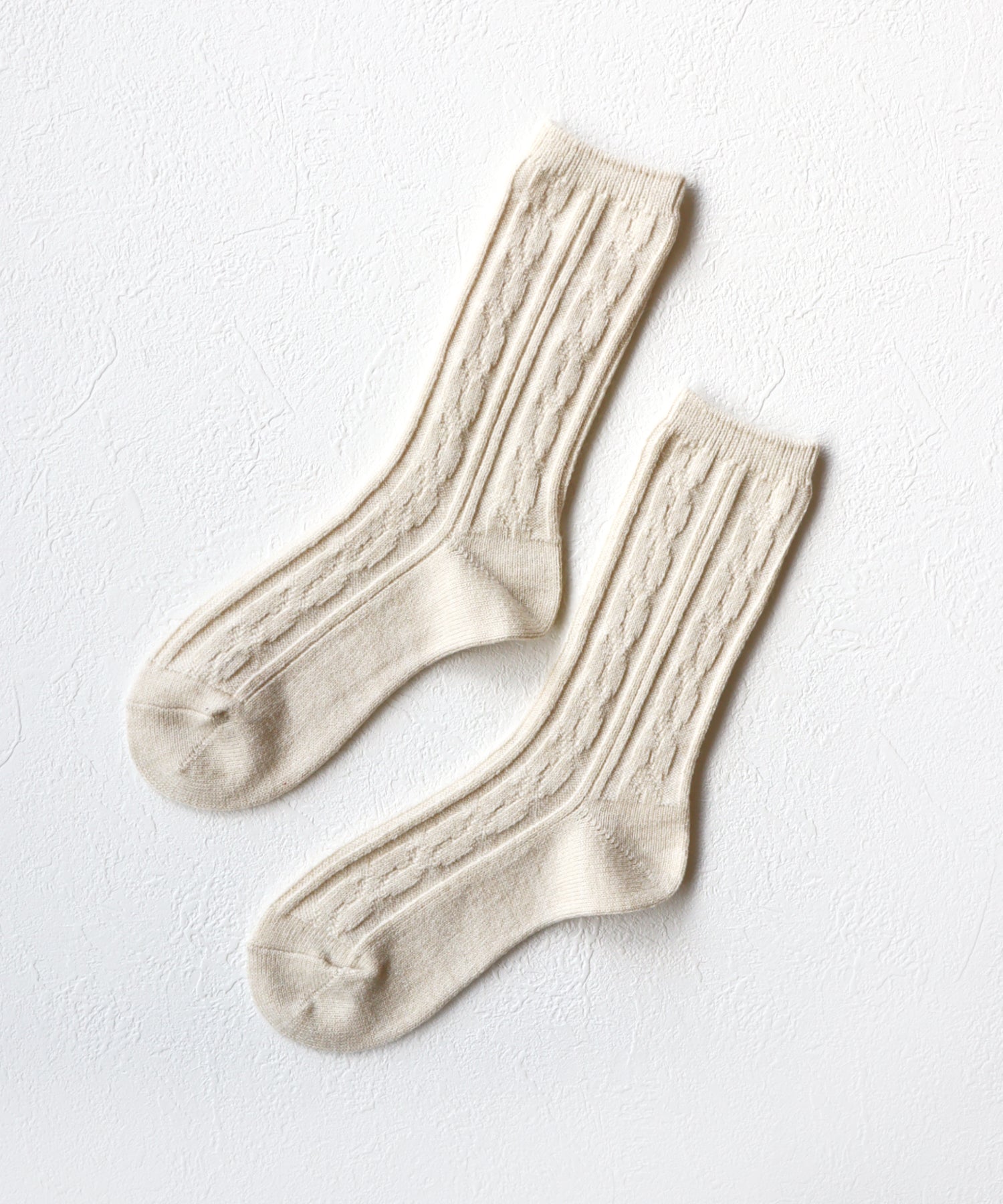 【1P】ウール混 ローゲージ ケーブル編み クルーソックス