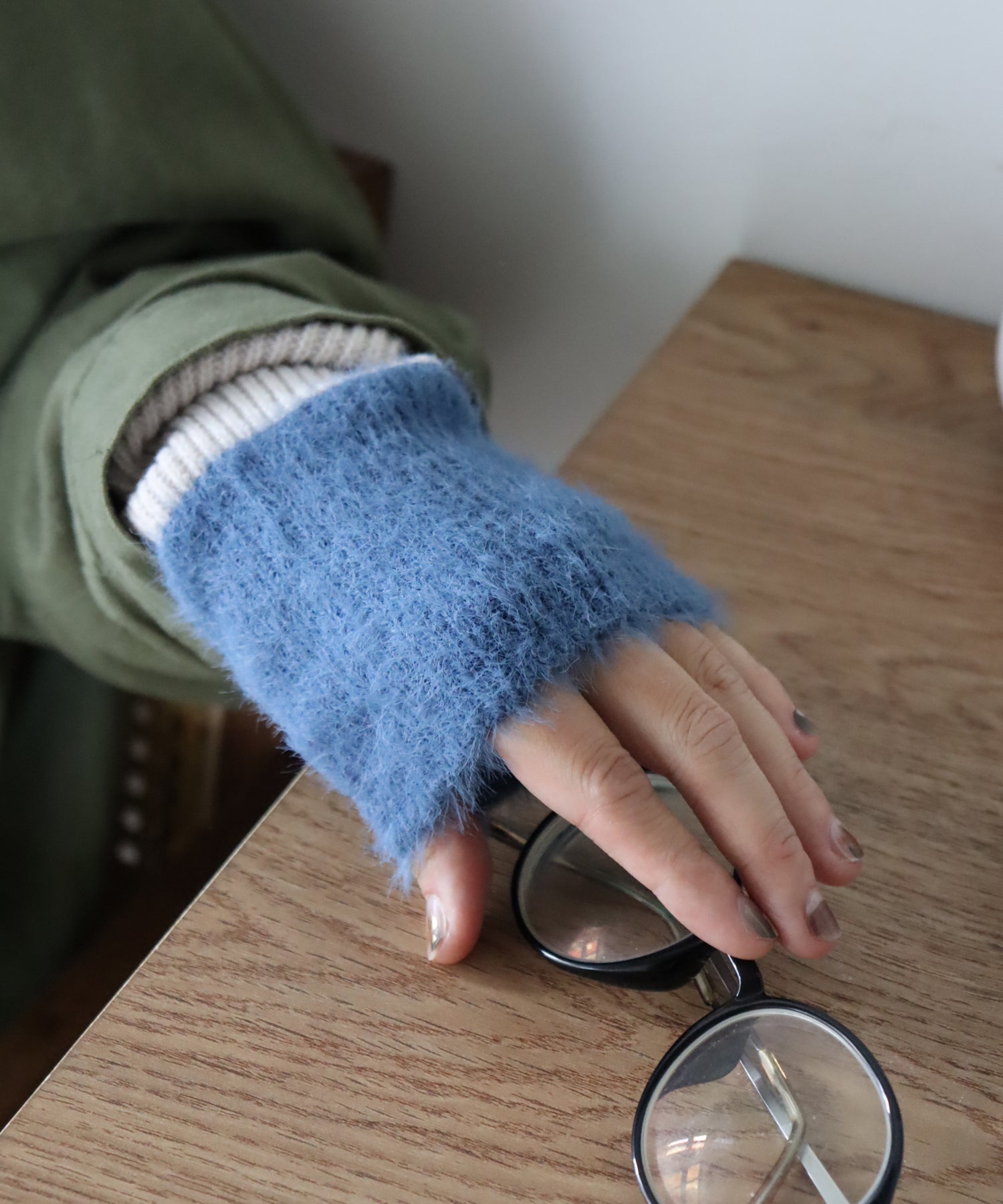 2WAY リブ&シャギー バイカラー アームウォーマー