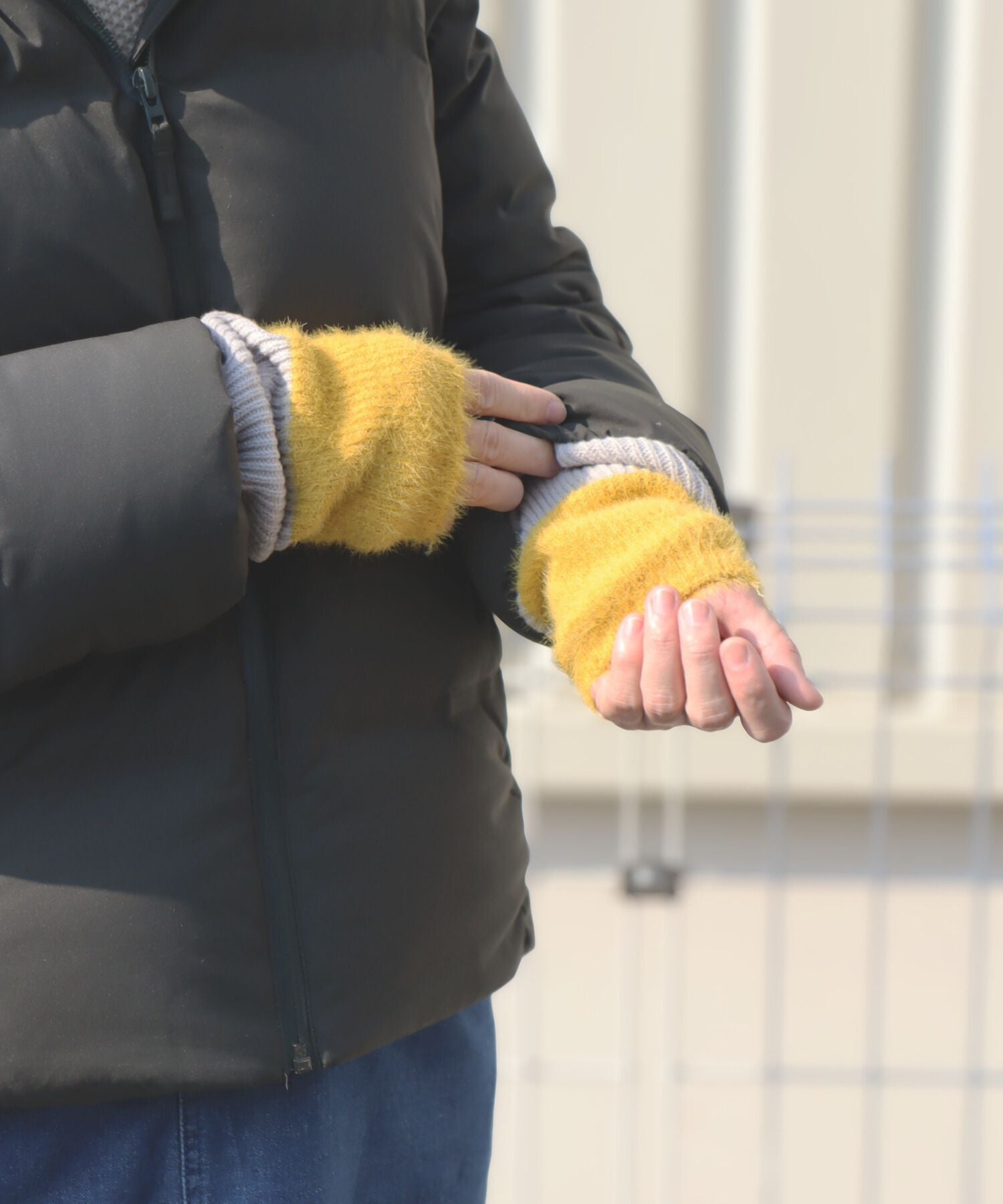 2WAY リブ&シャギー バイカラー アームウォーマー