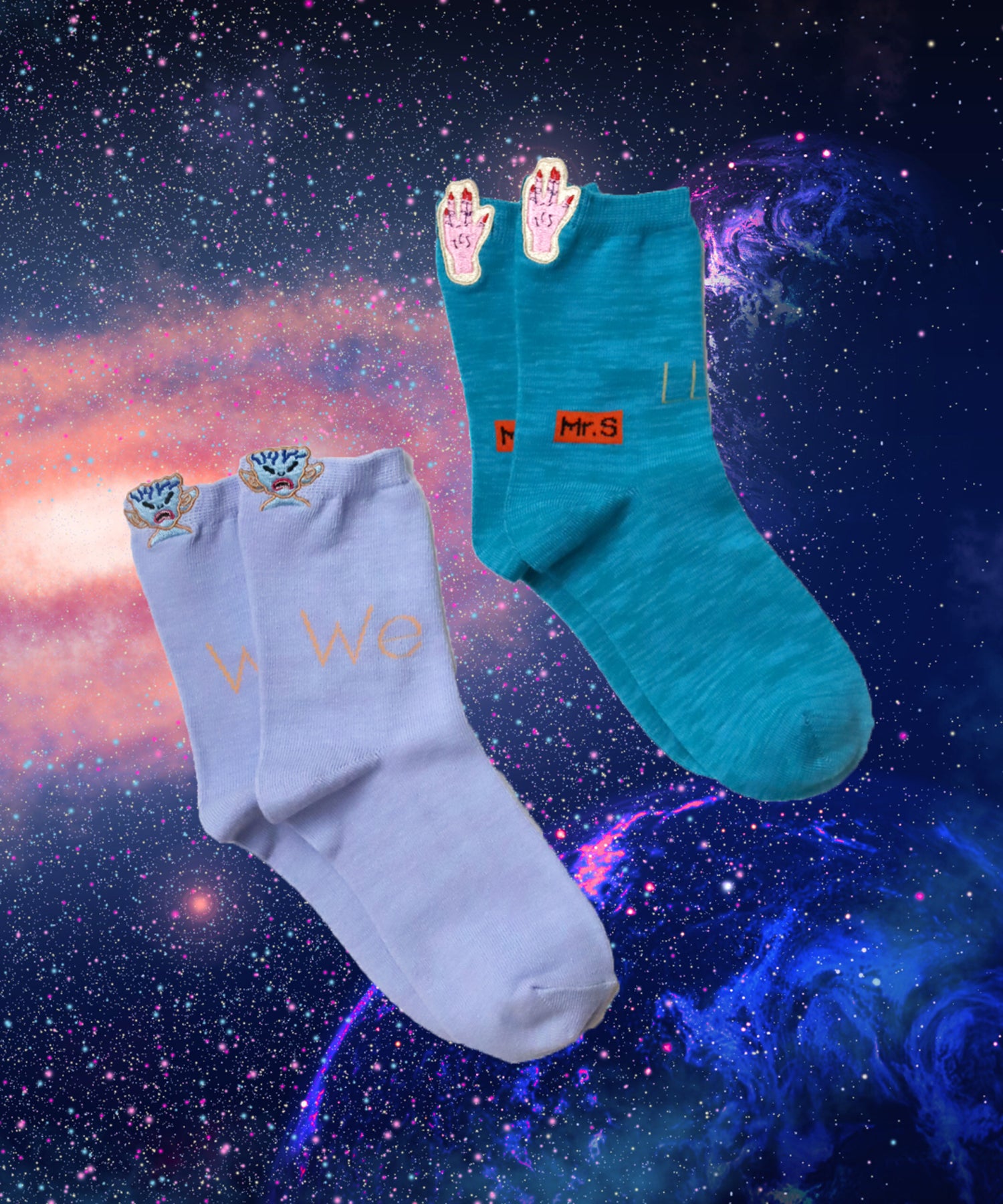 【2足組】宇宙式挨拶 刺繍ショートソックス