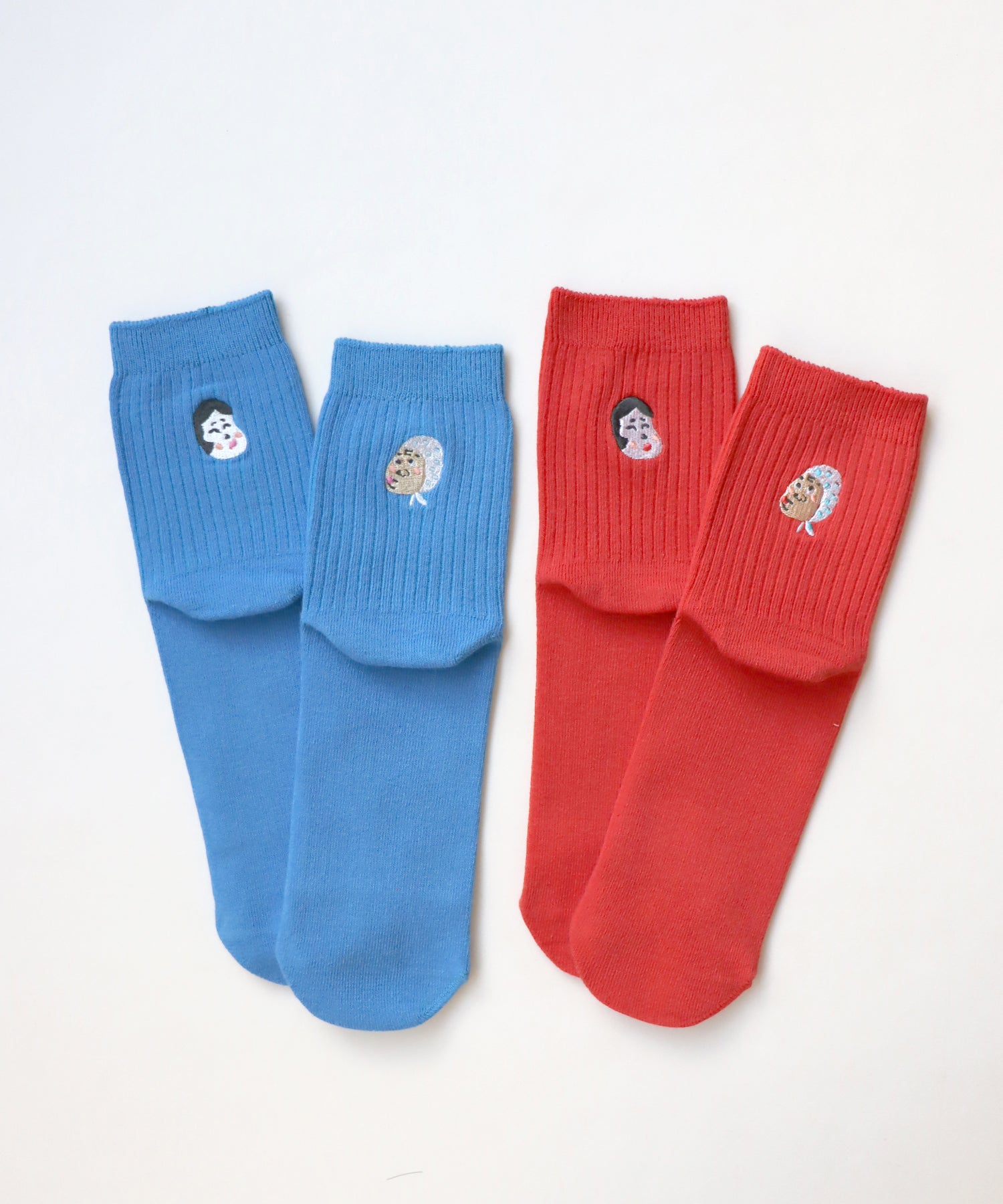 【2足組】おかめ＆ひょっとこ 刺繍ショートソックス