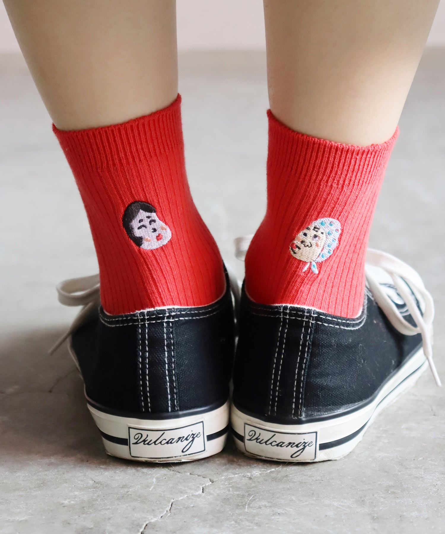 2足組】おかめ＆ひょっとこ 刺繍ショートソックス – きびす堂