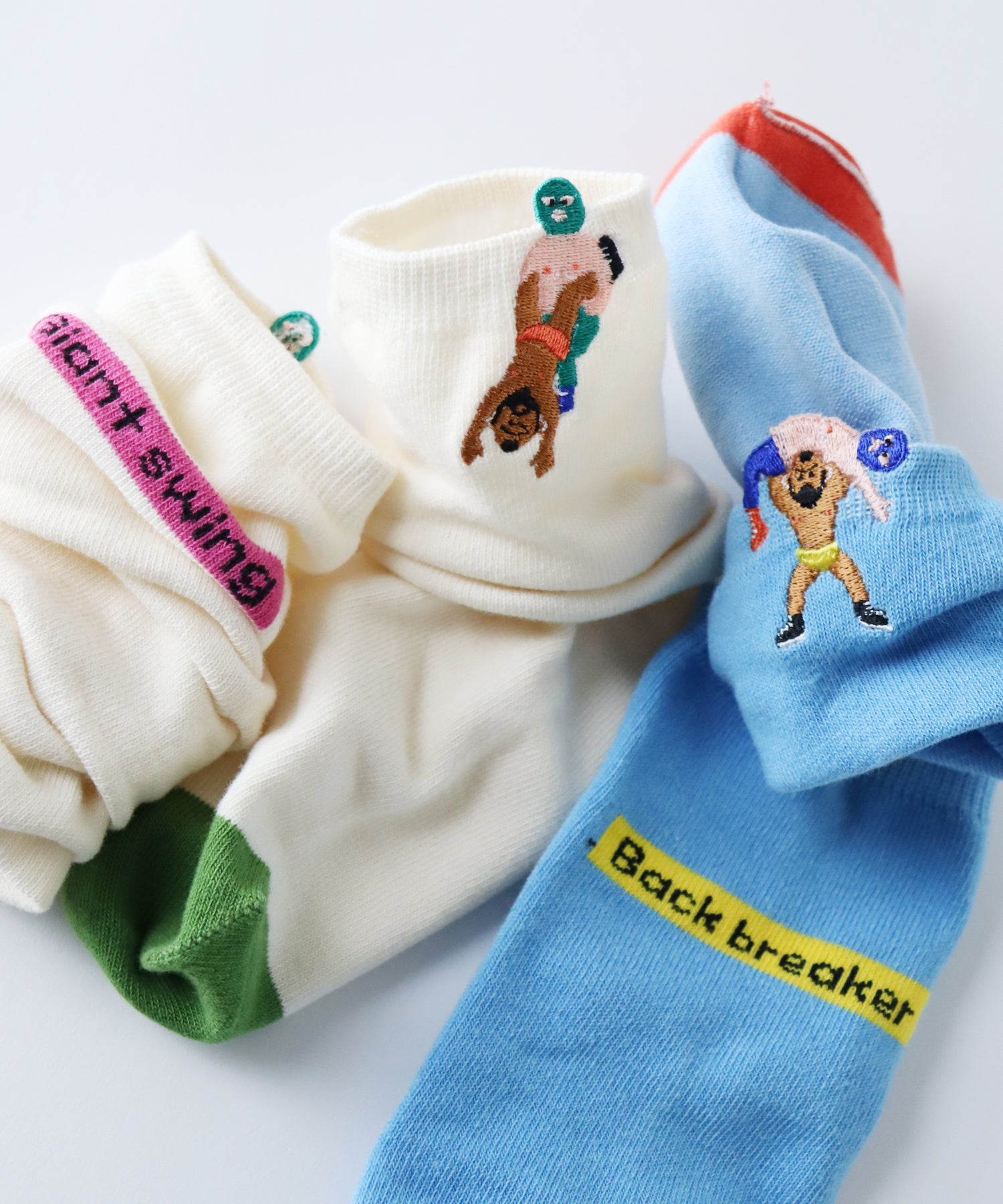 プロレスはみ出し刺繍ショートソックス｜2P