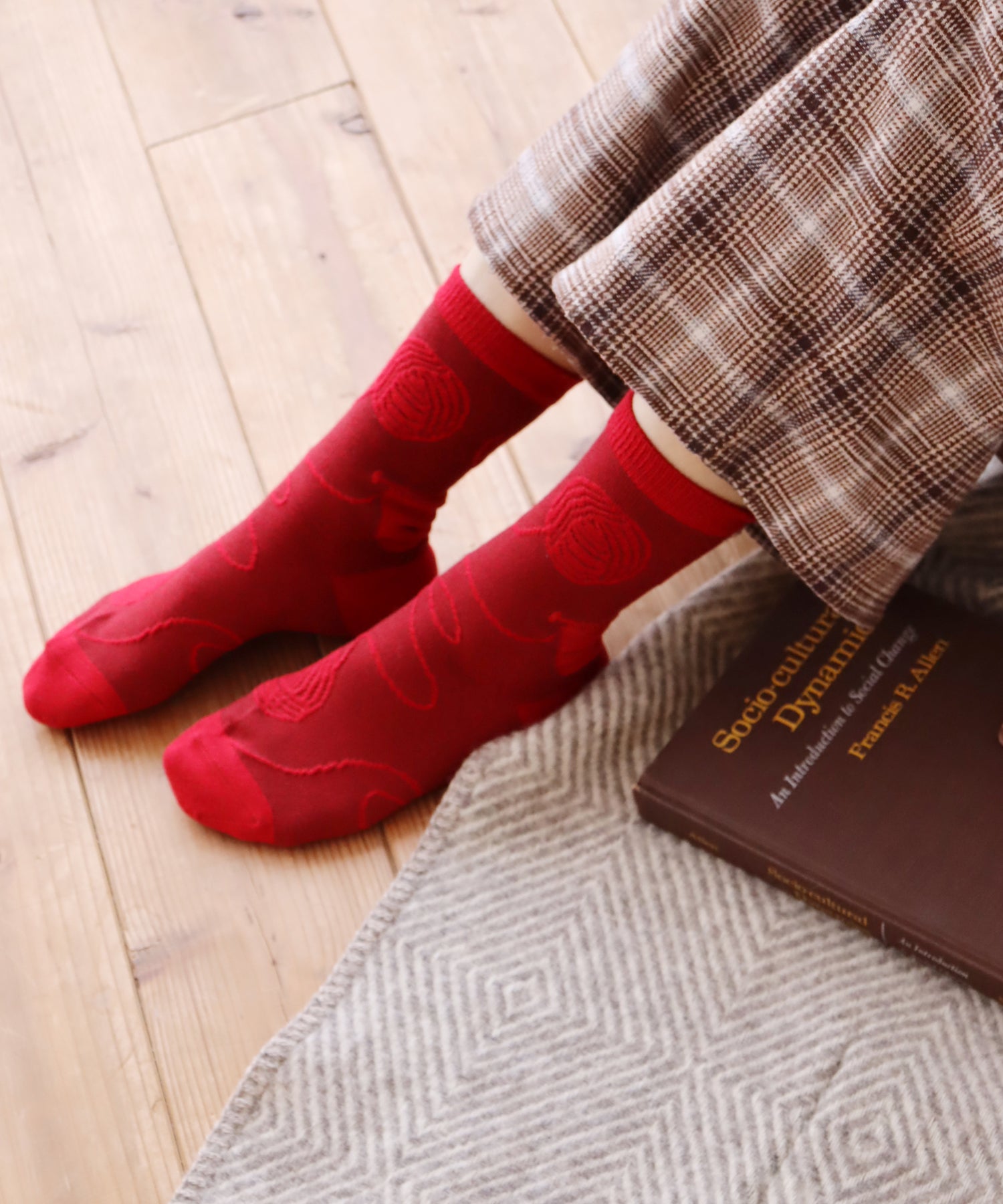 【2足組】ウール混 編み物柄 クルーソックス