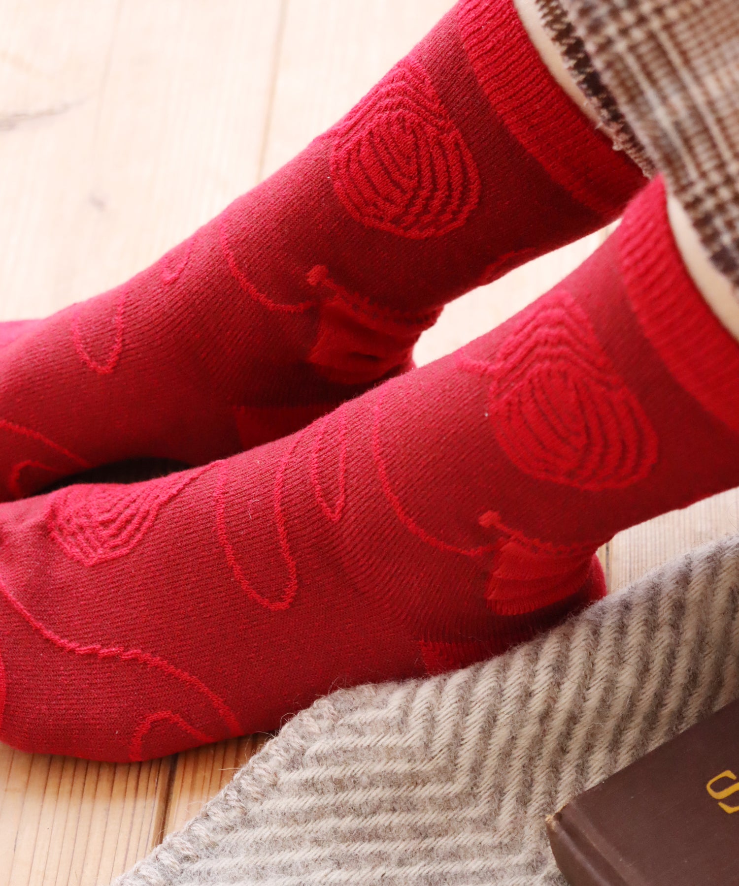 【2足組】ウール混 編み物柄 クルーソックス