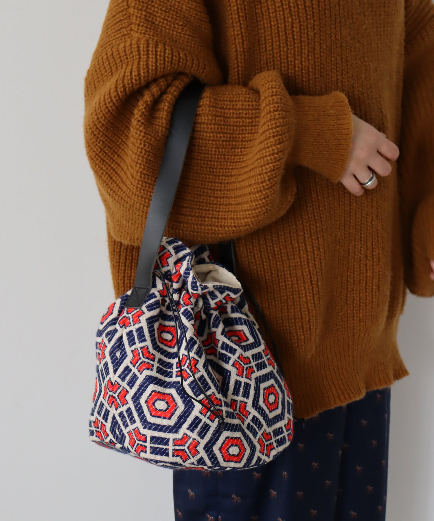 新柄追加! INDIA ジャガード 巾着バッグ