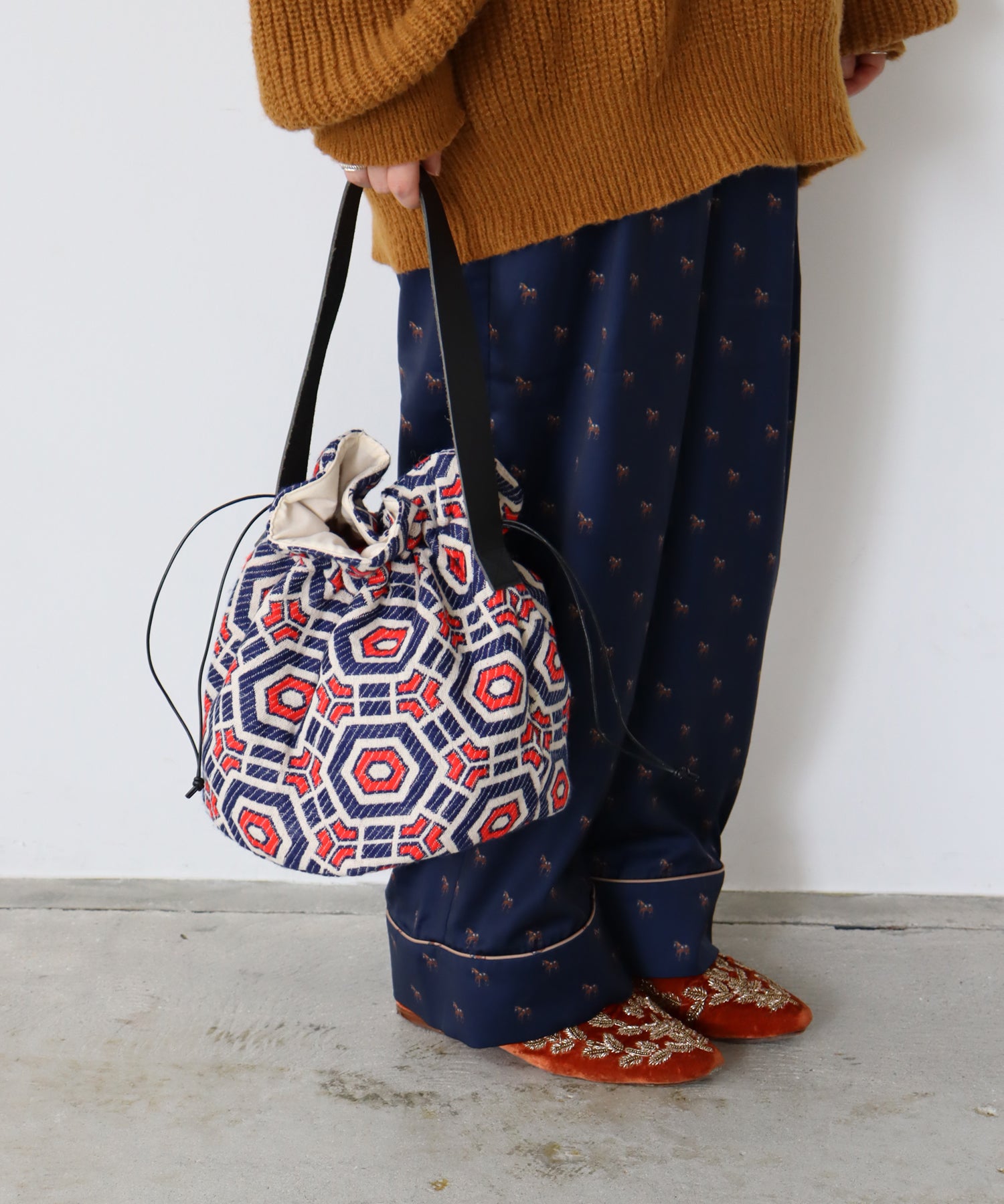 新柄追加! INDIA ジャガード 巾着バッグ