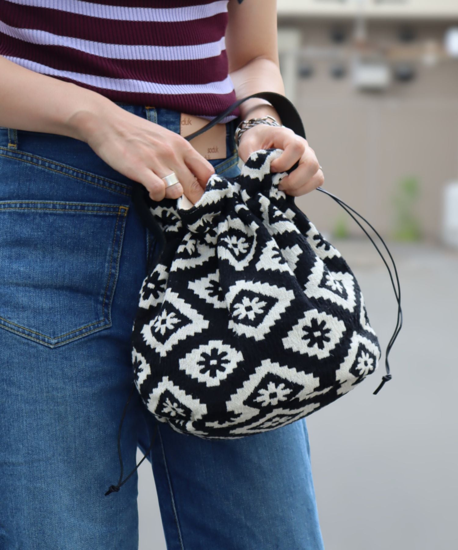 新柄追加! INDIA ジャガード 巾着バッグ