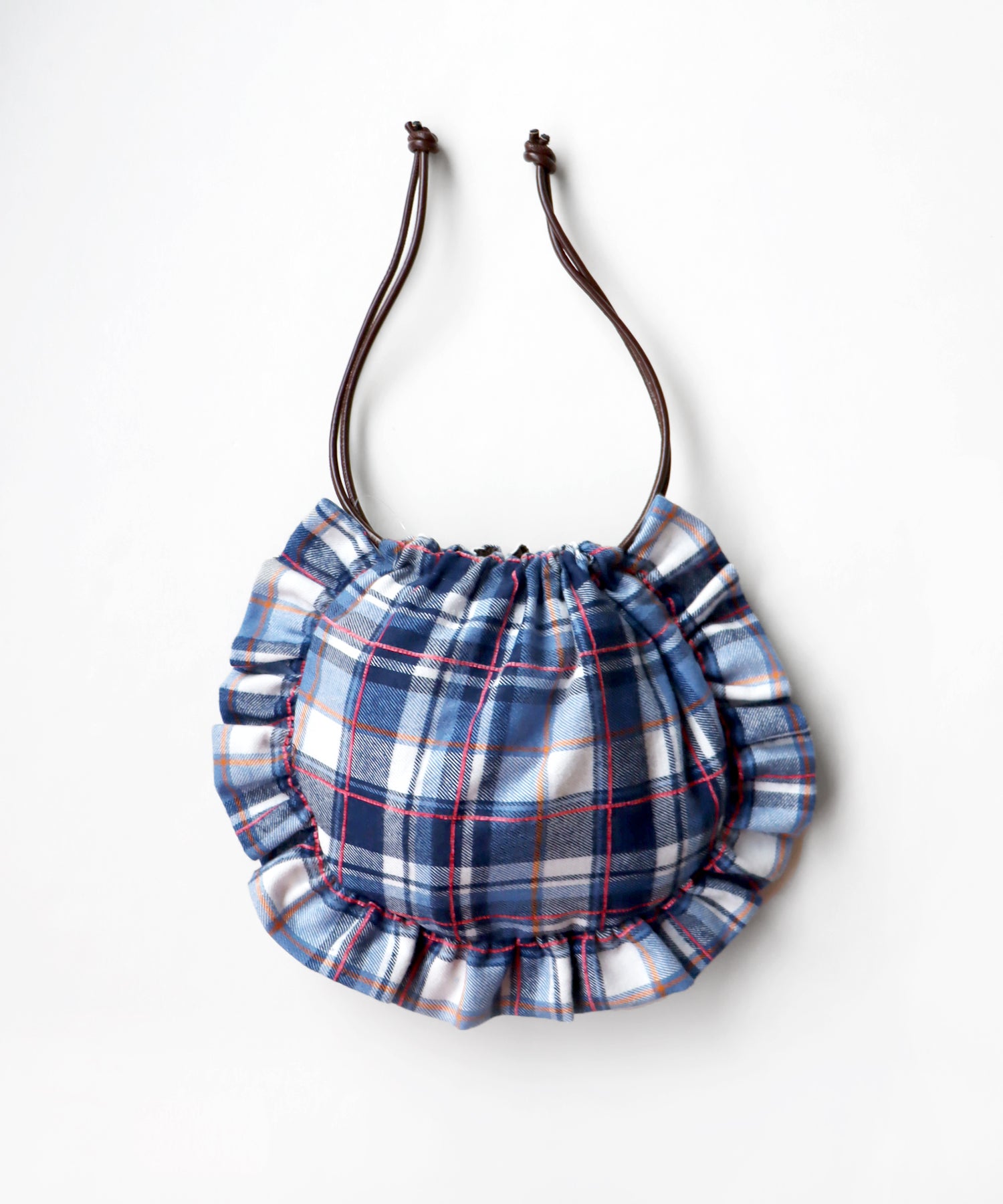 ネルチェック フリル 巾着バッグ