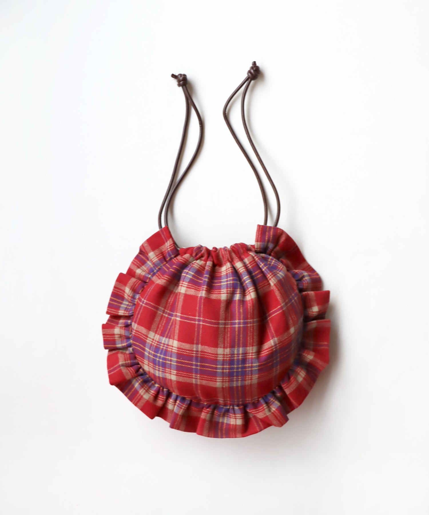 ネルチェック フリル 巾着バッグ