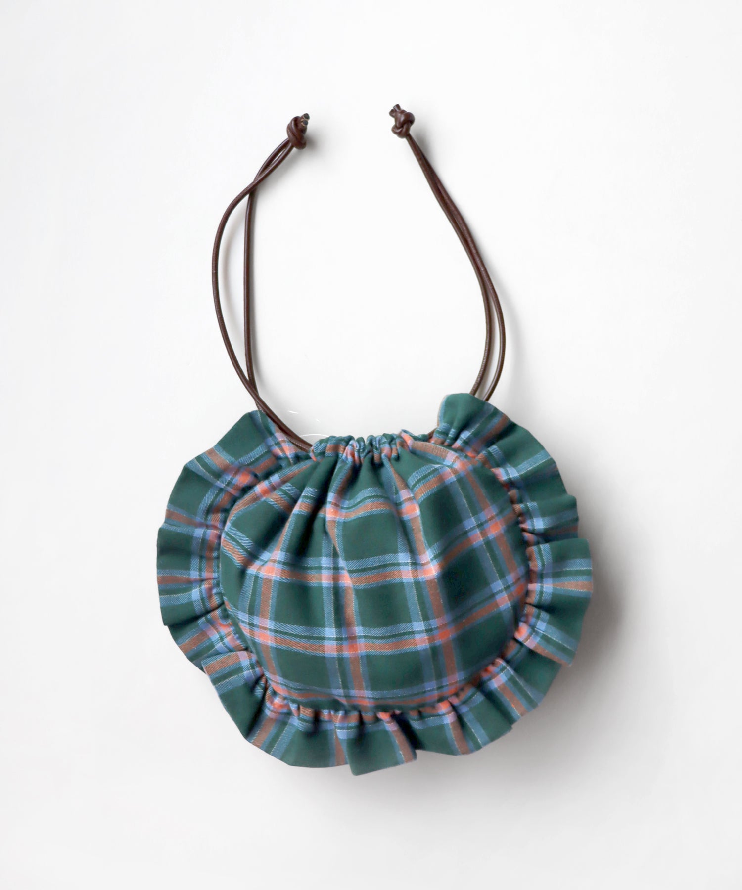 ネルチェック フリル 巾着バッグ