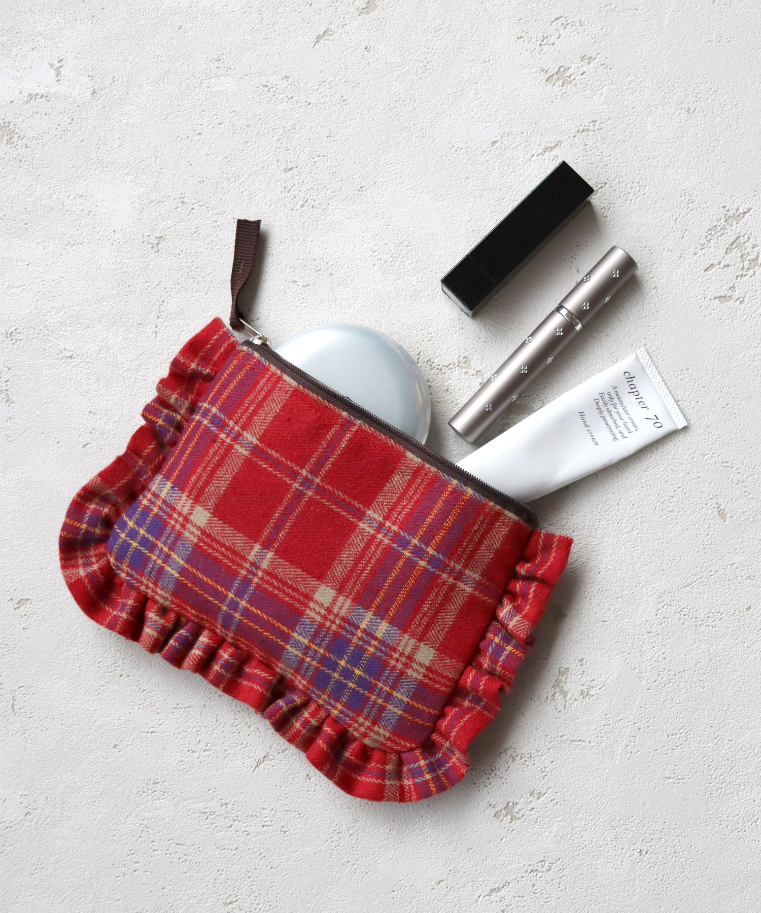 ネルチェック フリル ポーチ