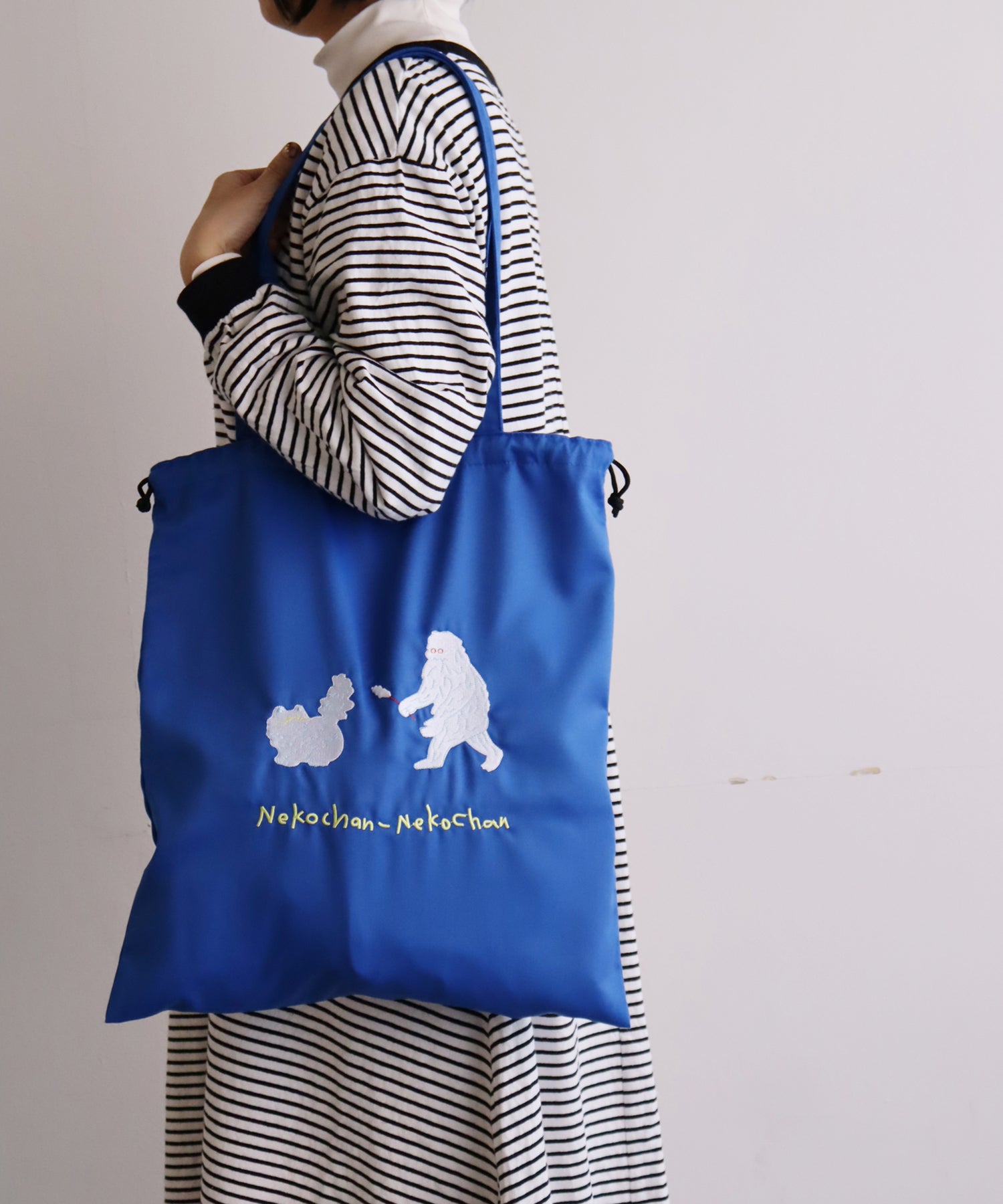 コミカル刺繍 巾着トートバッグ