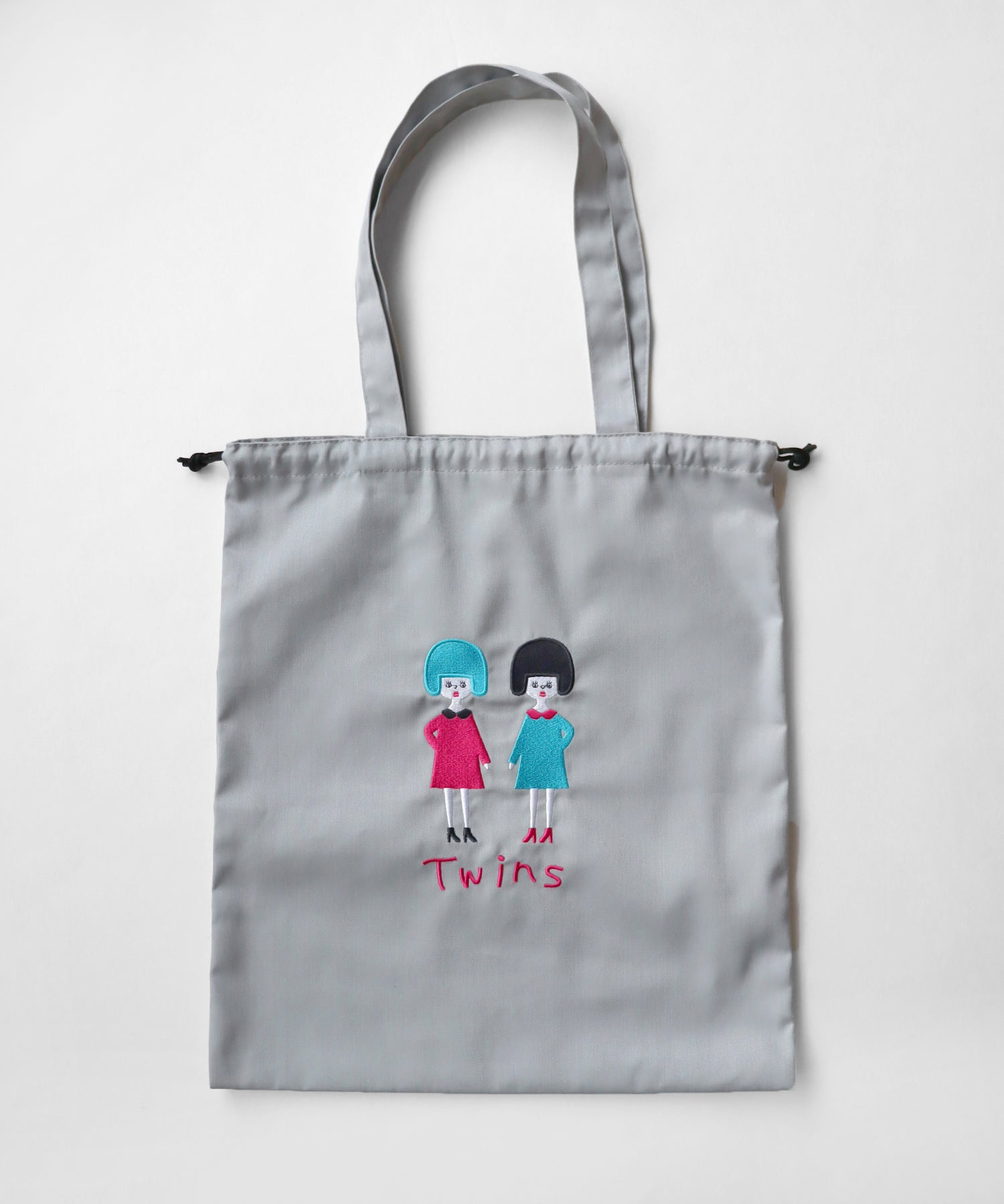 コミカル刺繍 巾着トートバッグ