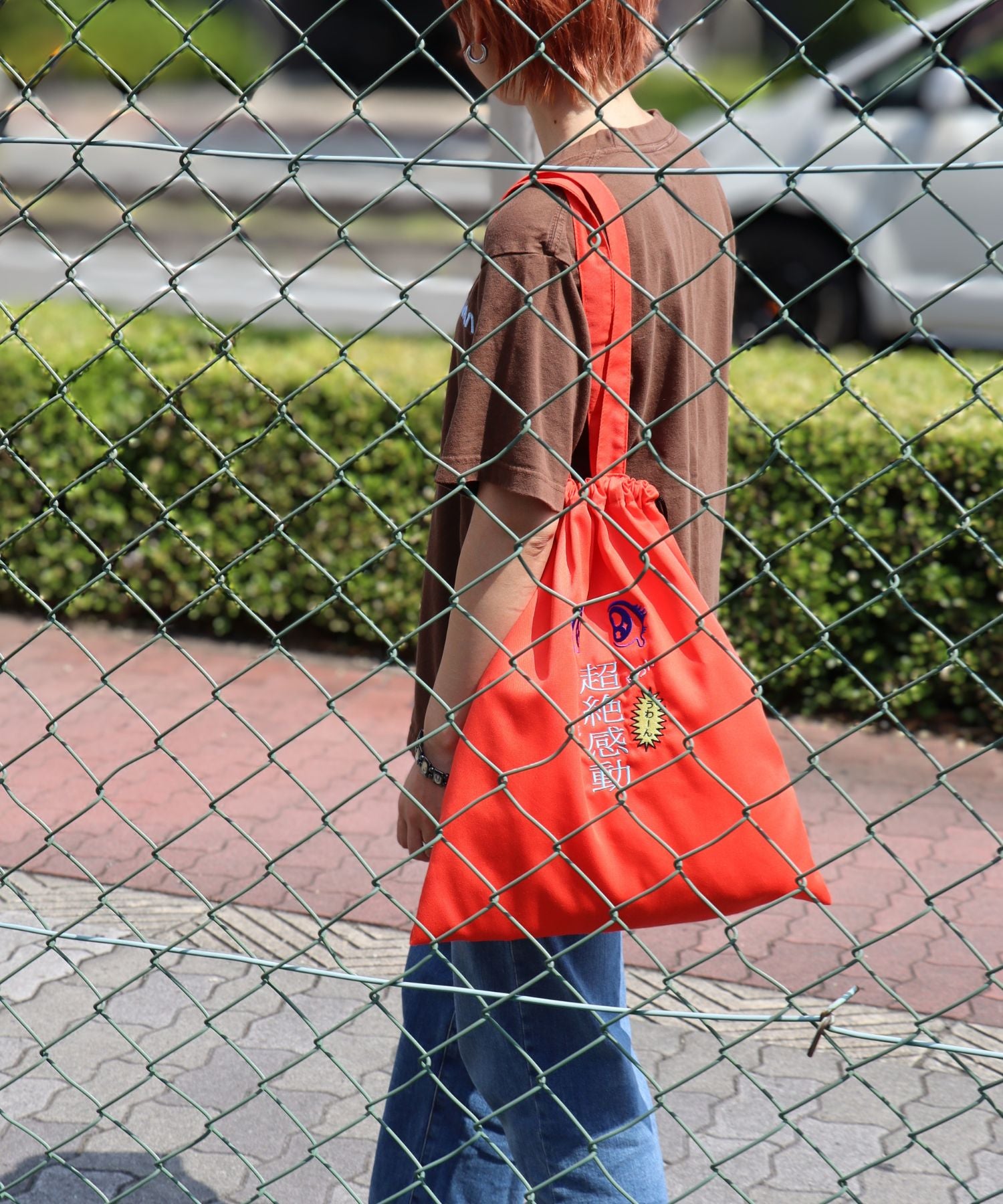 コミカル刺繍 巾着トートバッグ