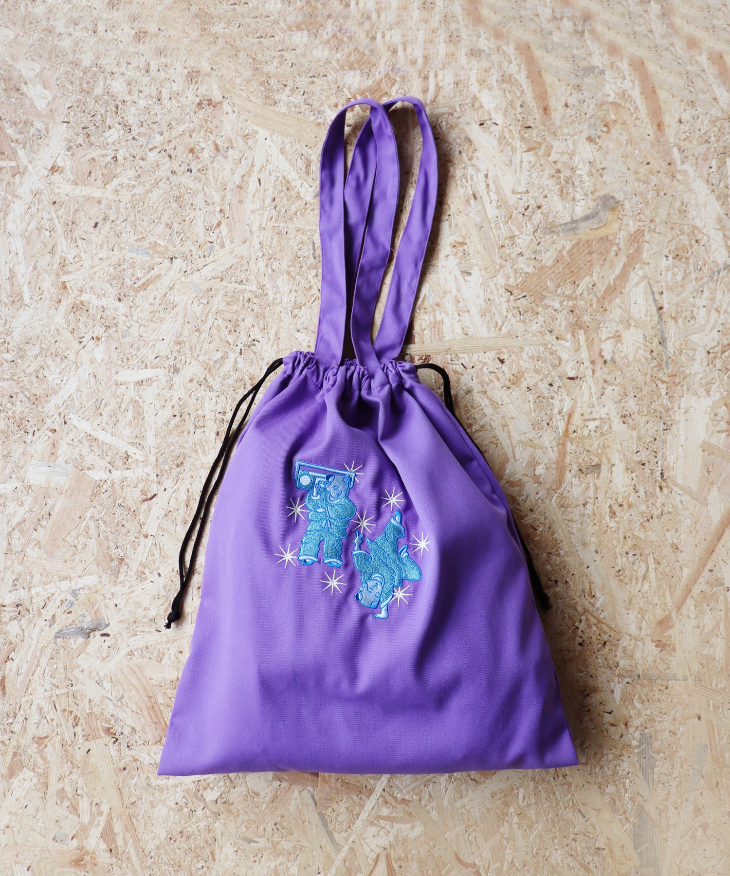 コミカル刺繍 巾着トートバッグ