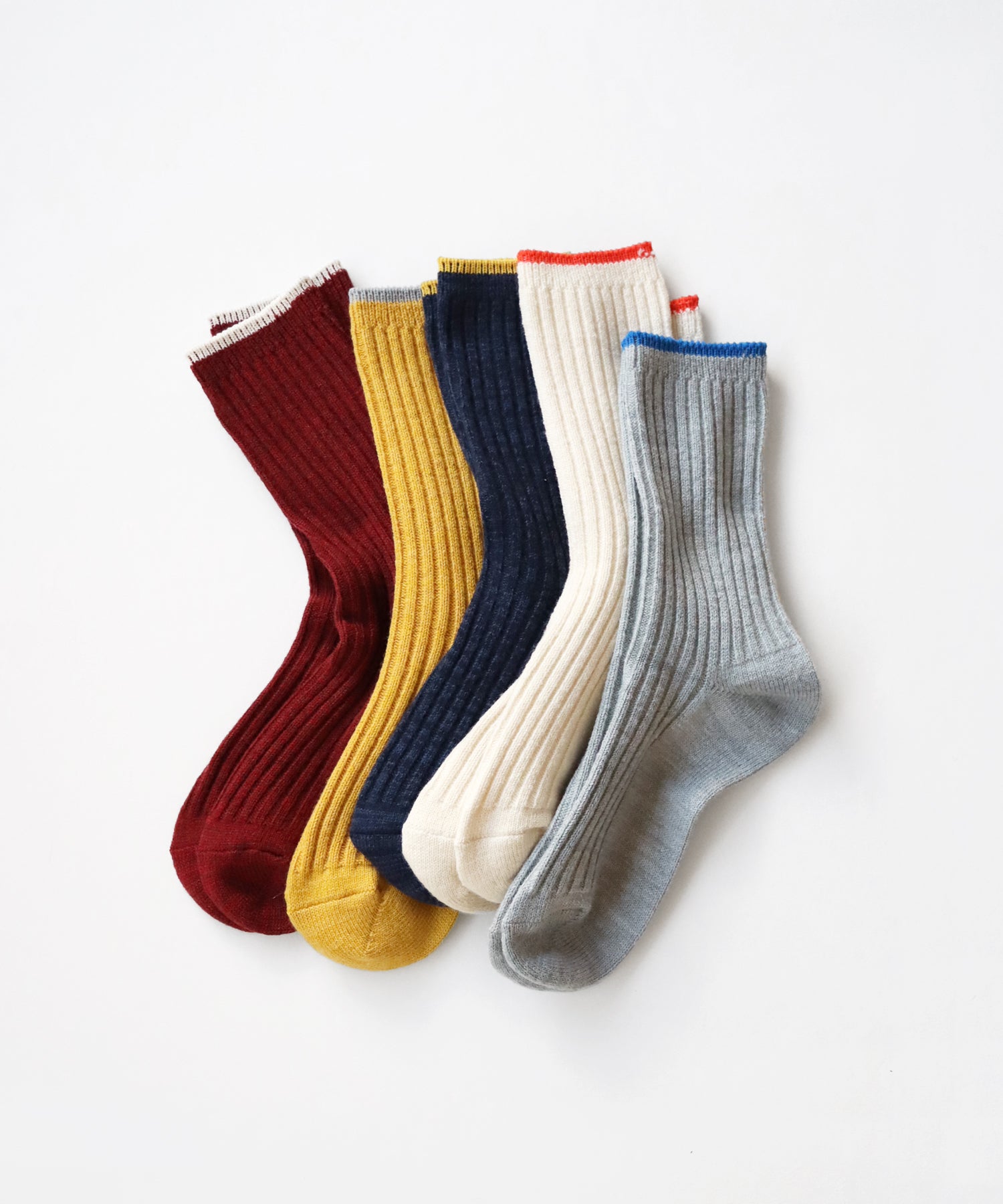 【1P】ウール混 トップカラー ローゲージリブ クルーソックス