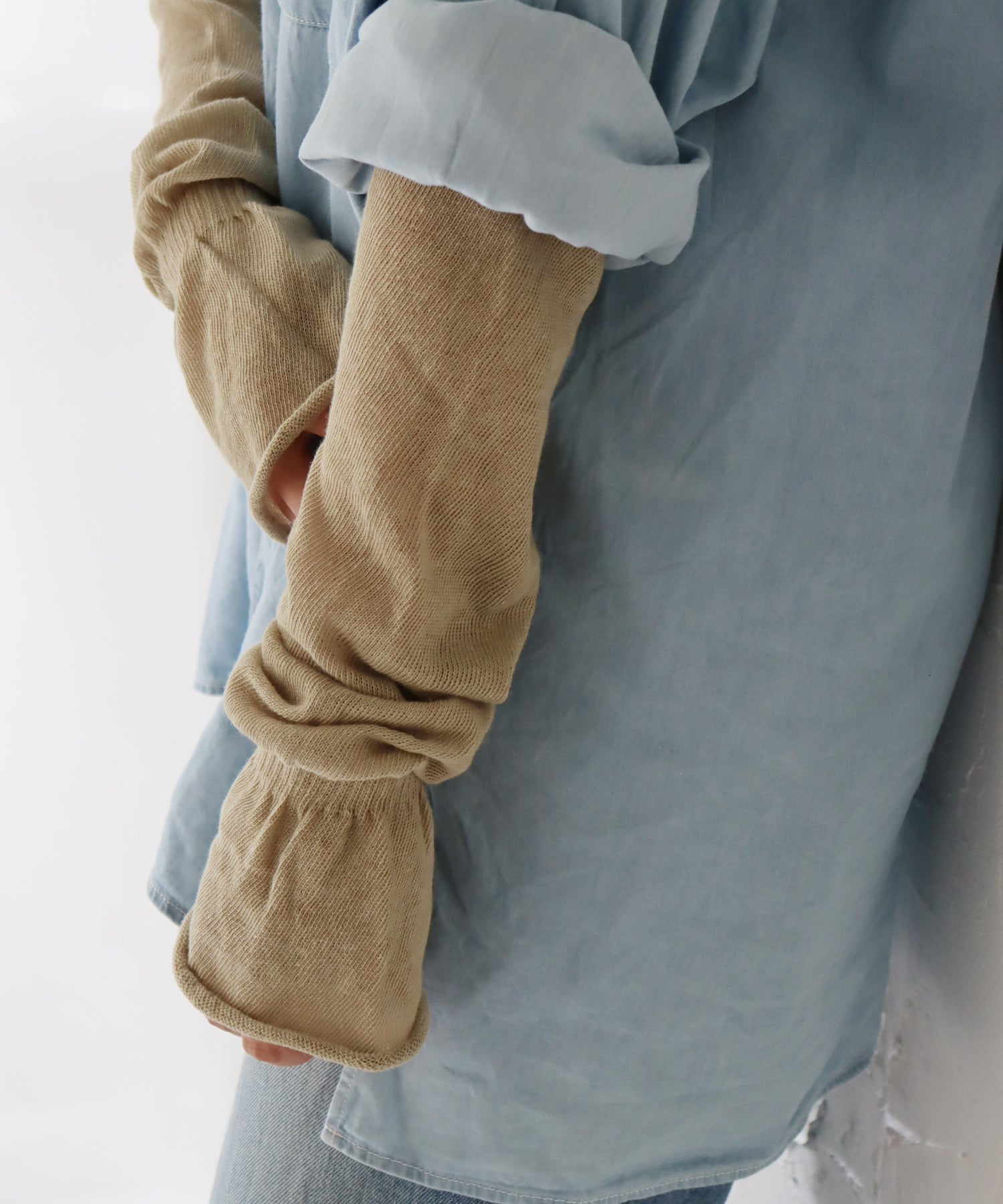 UV加工 コットンリネン ゆる編み アームカバー
