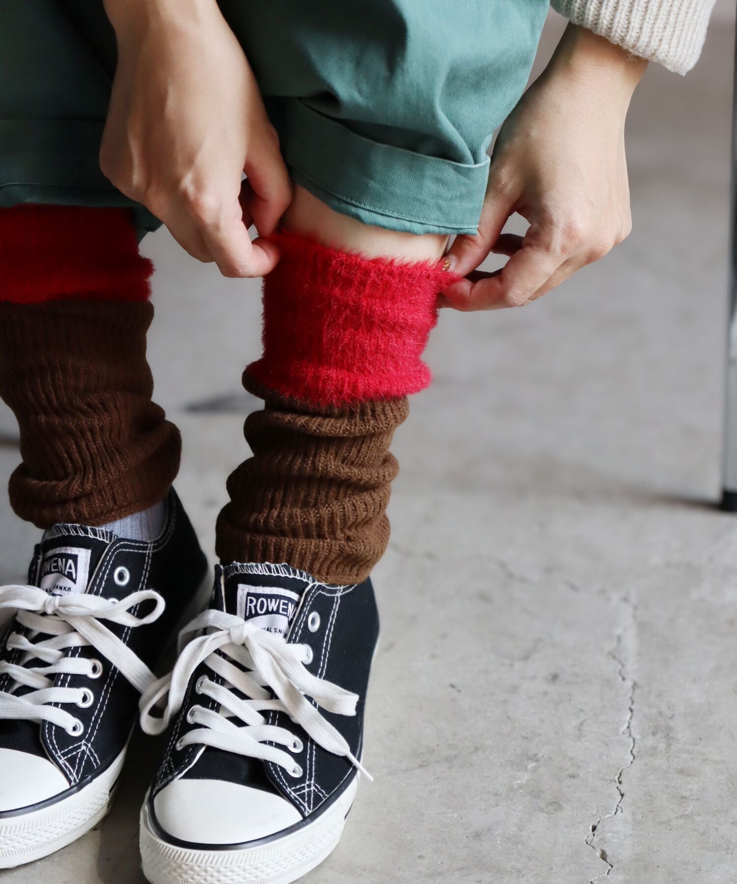 2WAY リブ＆シャギー バイカラー アームウォーマー