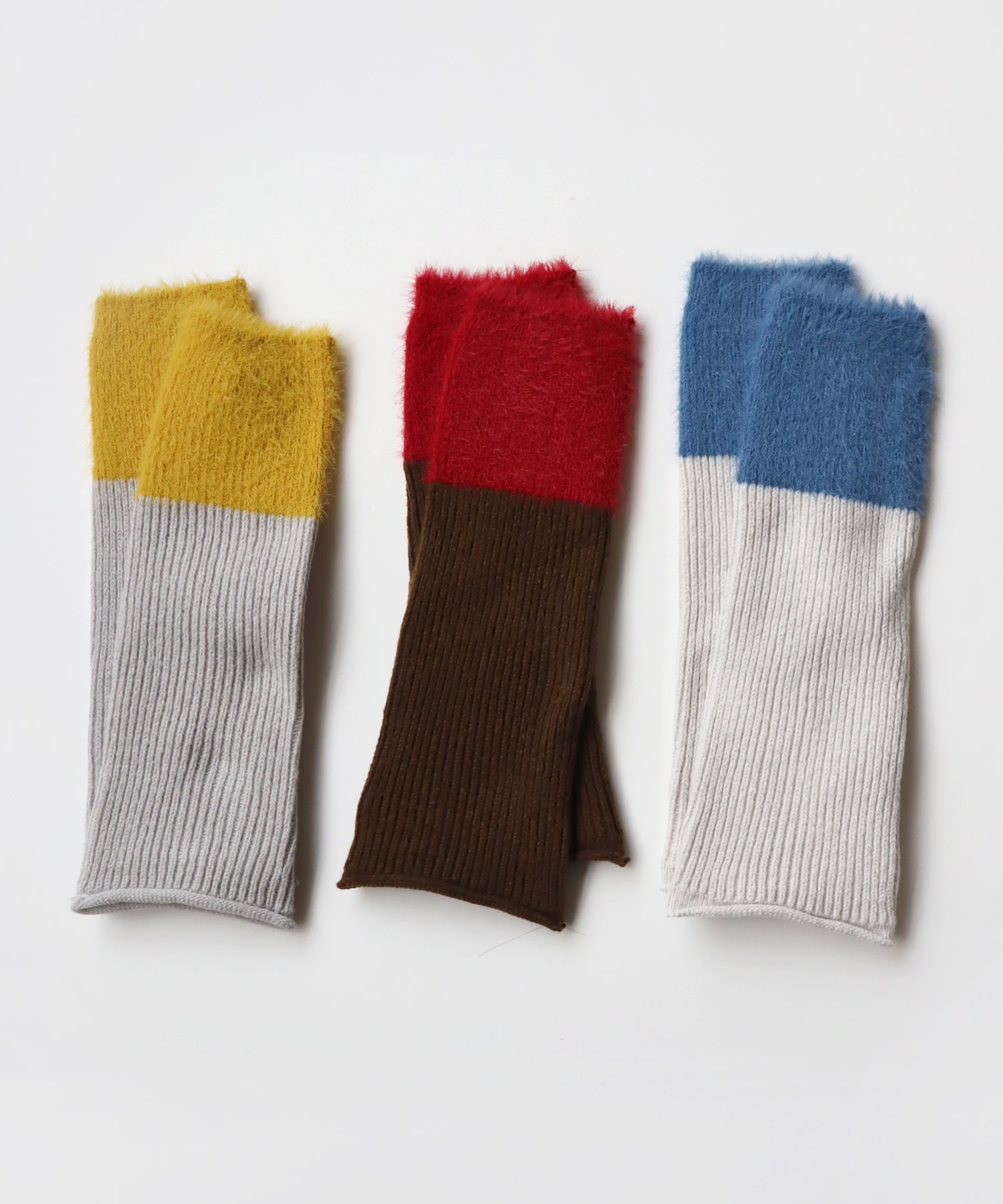 2WAY リブ＆シャギー バイカラー アームウォーマー