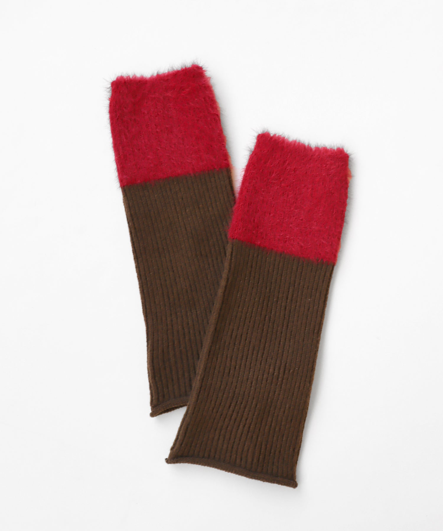 2WAY リブ＆シャギー バイカラー アームウォーマー